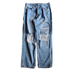 Empyre Frankie Dad Jeans Women's Juniors 7 Blue High Rise Distressed Ripped